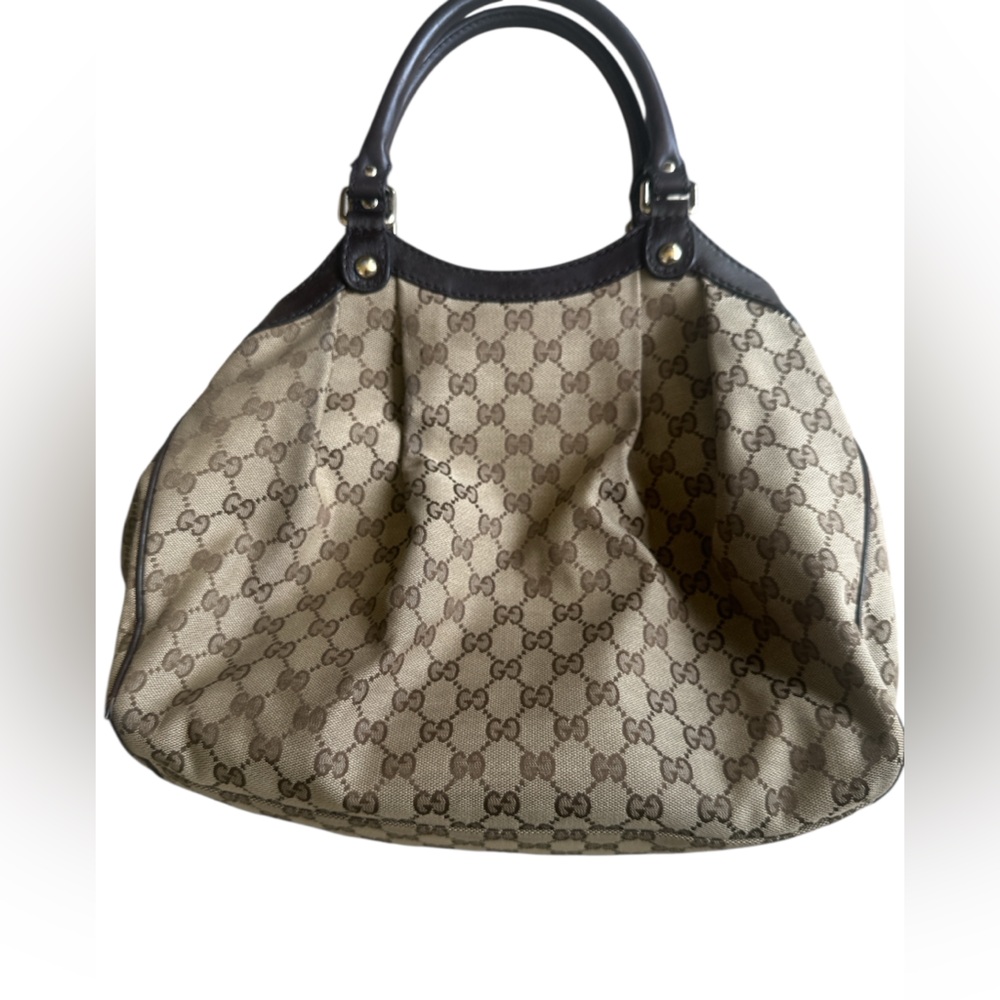 Auth GUCCI Sukey Tote Bag Hand Bag Brown Beige GG Canvas Leather - Picture 7 of 16